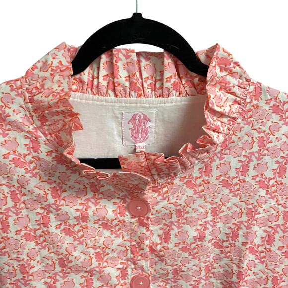 Elizabeth Wilson White Pink Floral Print Fringe Trim Button Up Dress Size XXXL - Picture 4 of 8